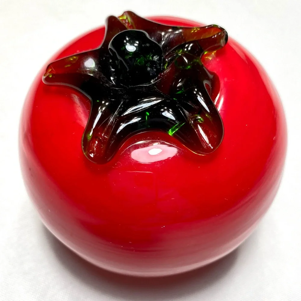Murano Style Red Tomato Hand Blown Decorative Art Glass Fruit Paperweight 3.5” H